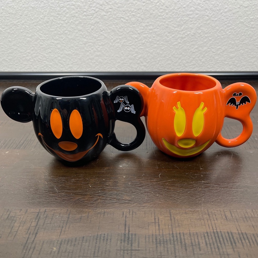 Disney Parks Mickey Minnie Mouse Halloween Pumpkin Mug Set Walt Disney World 2pc